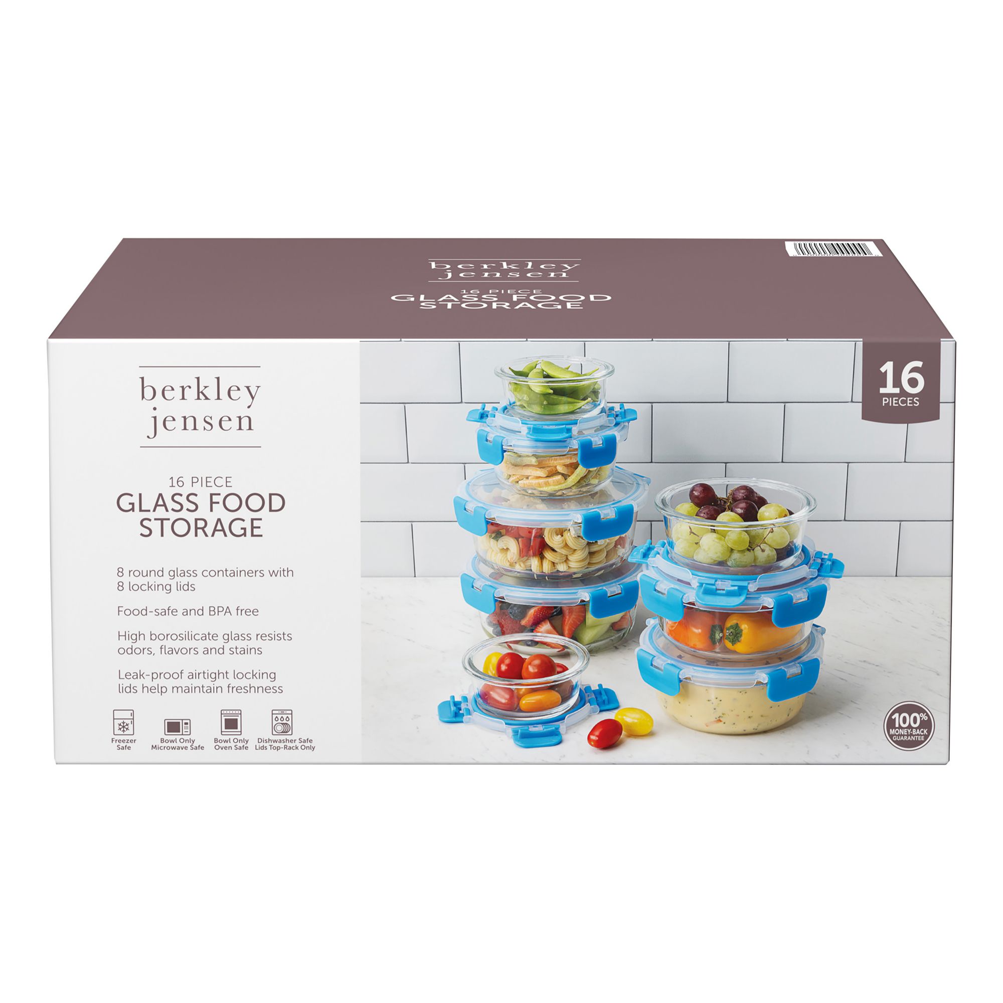 Berkley Jensen 16 pc. Round Glass Food Storage Set with Airtight