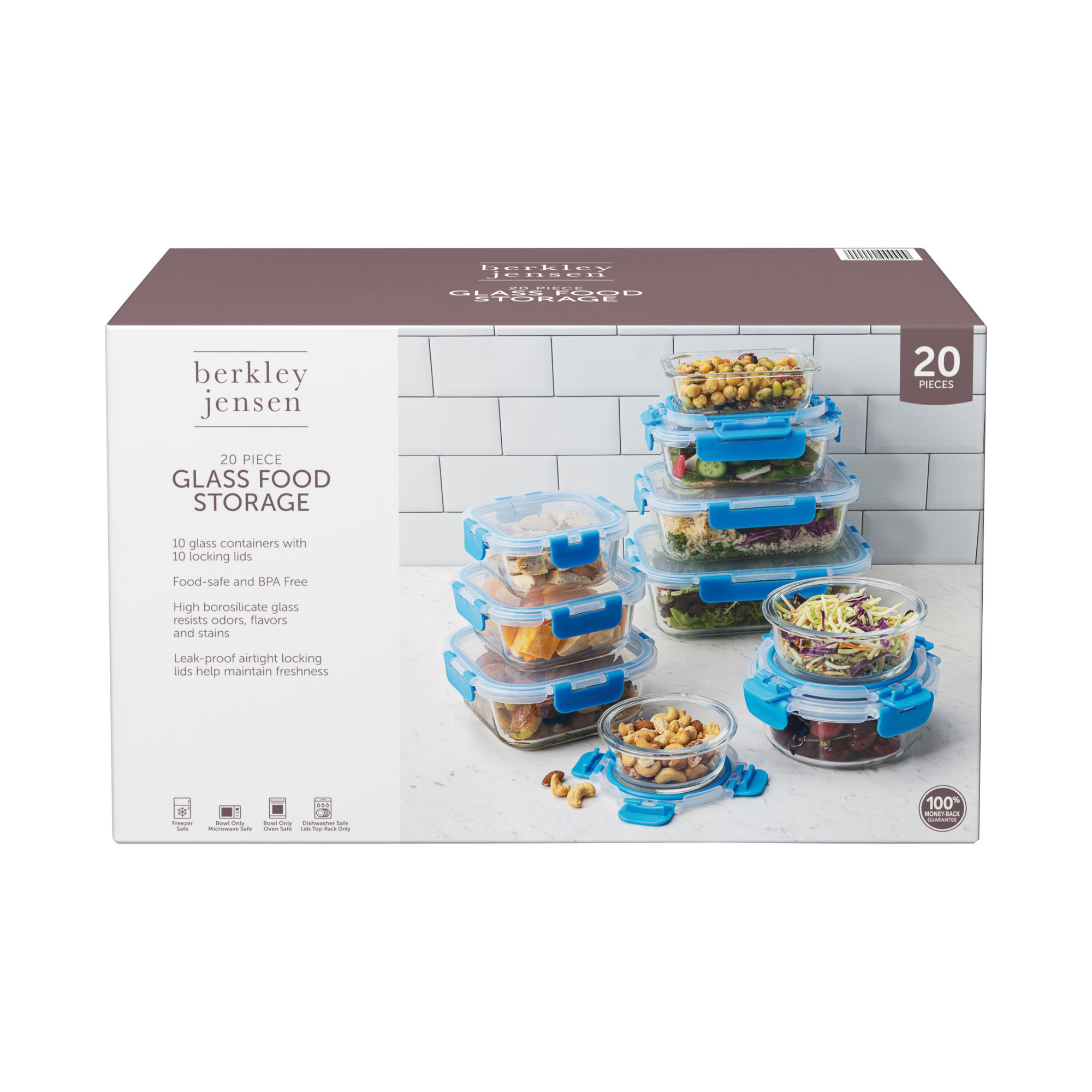 Berkley Jensen 20 pc. Glass Food Storage Set with Airtight Locking