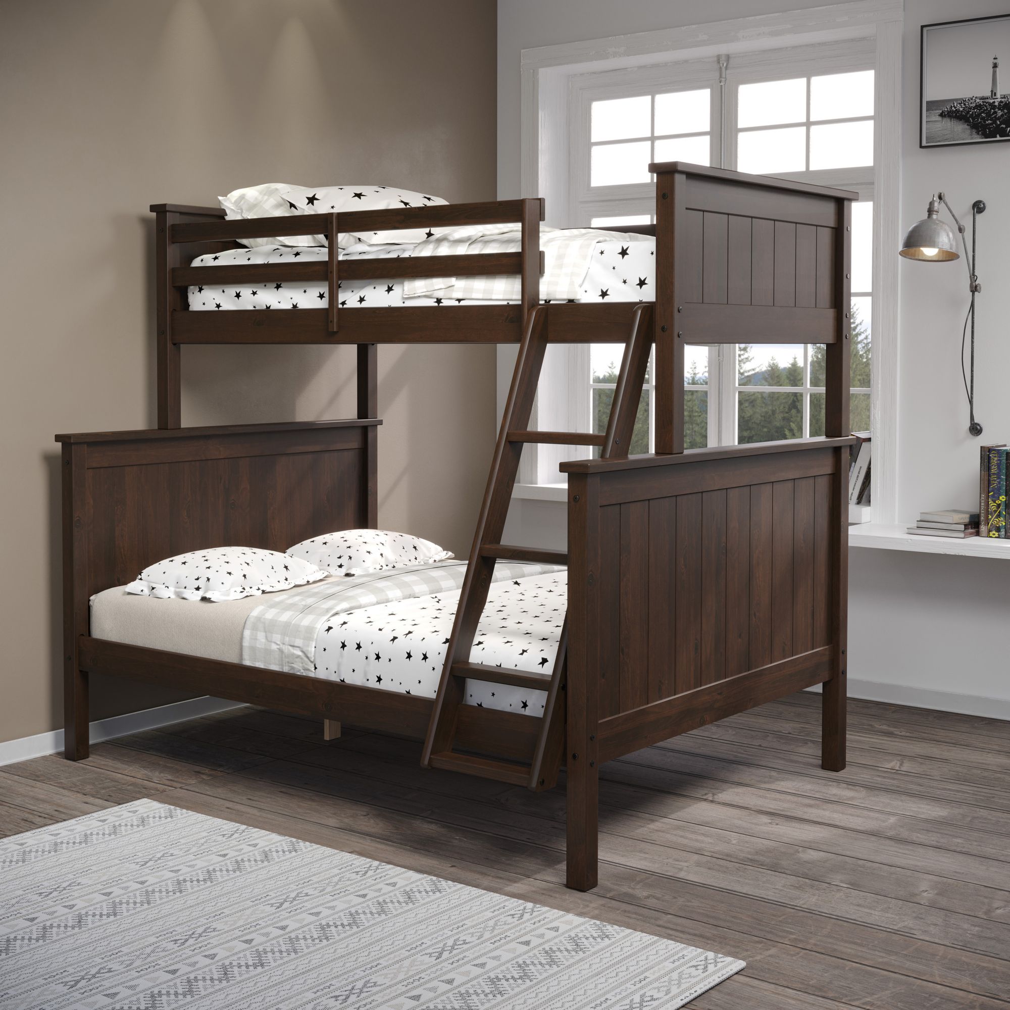 Wooden bunk bed hot sale full and twin