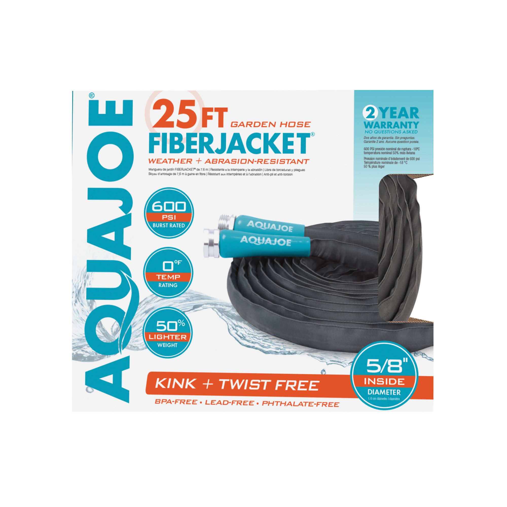 Aqua Joe AJFJH25-58-PRO 25' Kink Free Fiberjacket Garden Hose 