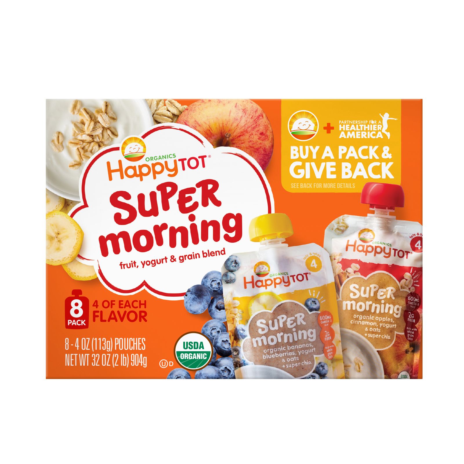 Happy Tot Organic Super Morning pouches 8 pk.