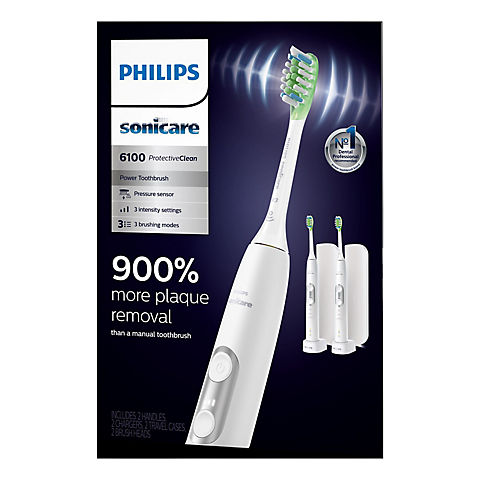 Philips Sonicare Protective Clean 6100 Rechargeable Electric Toothbrush, White, 2 pk.