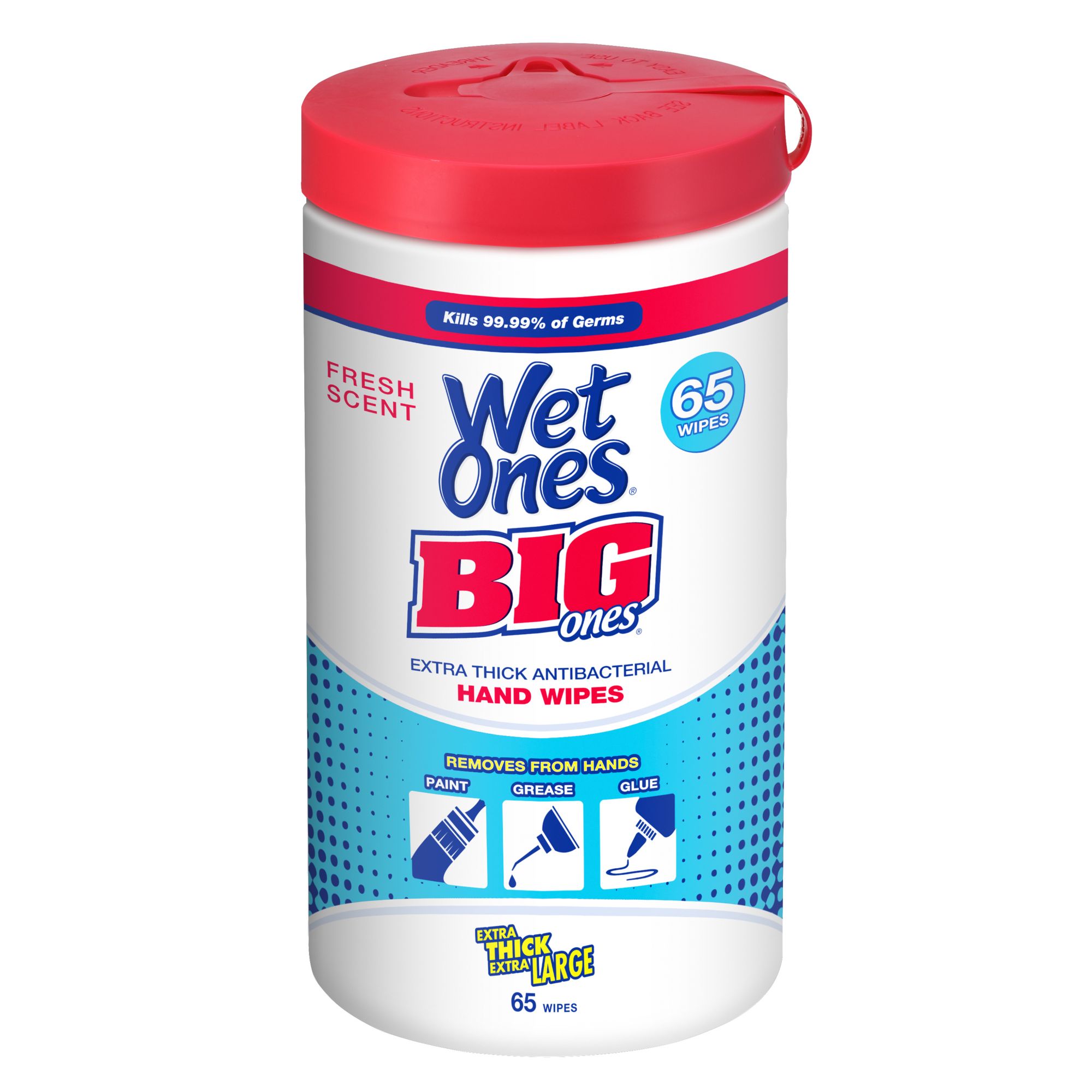 Wet Ones Big Ones Antibacterial Hand Wipes, 65 ct.