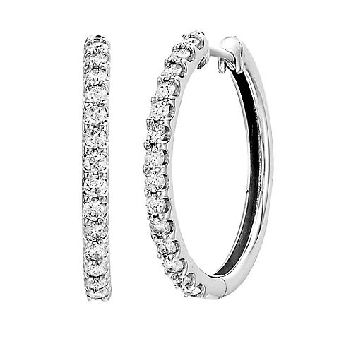 Amairah 1 ct. t.w. Lab Grown Diamond Hoop Earrings 10k White Gold Classic Design 1" Height Round Prong Set
