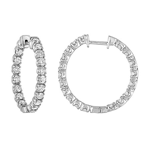 Amairah 3 ct. t.w. Lab Grown Diamond Hoop Earrings 14k White Gold Classic Design 1" Height Round Prong Set