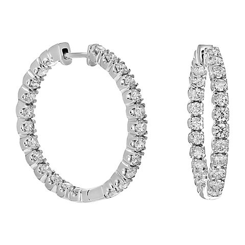Amairah 4 ct. t.w. Lab Grown Diamond Hoop Earrings 14k White Gold Classic Design 1.25" Height Round Prong Set