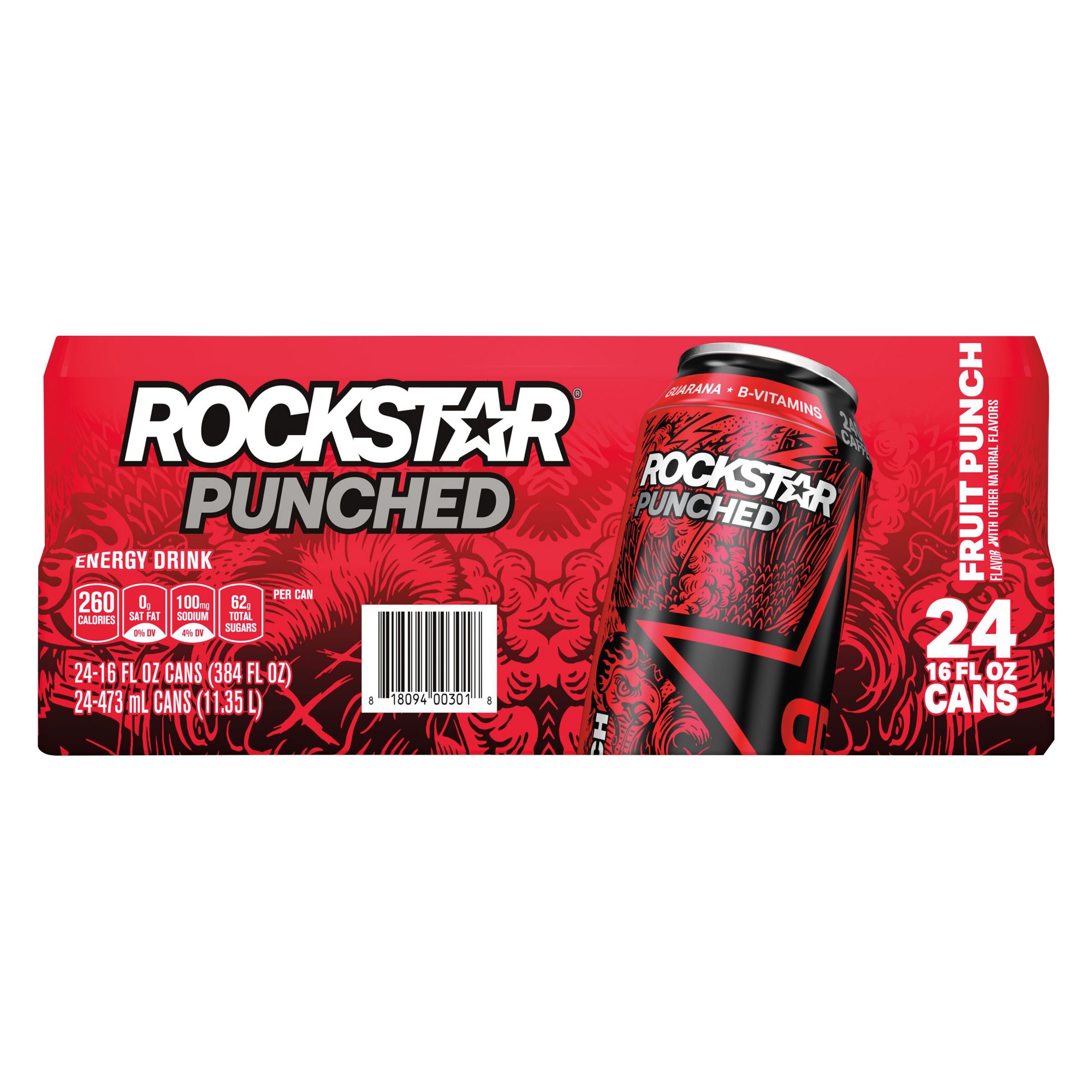 Rockstar Punched Fruit Punch Energy Drink, 16 oz, 4 Pack Cans 