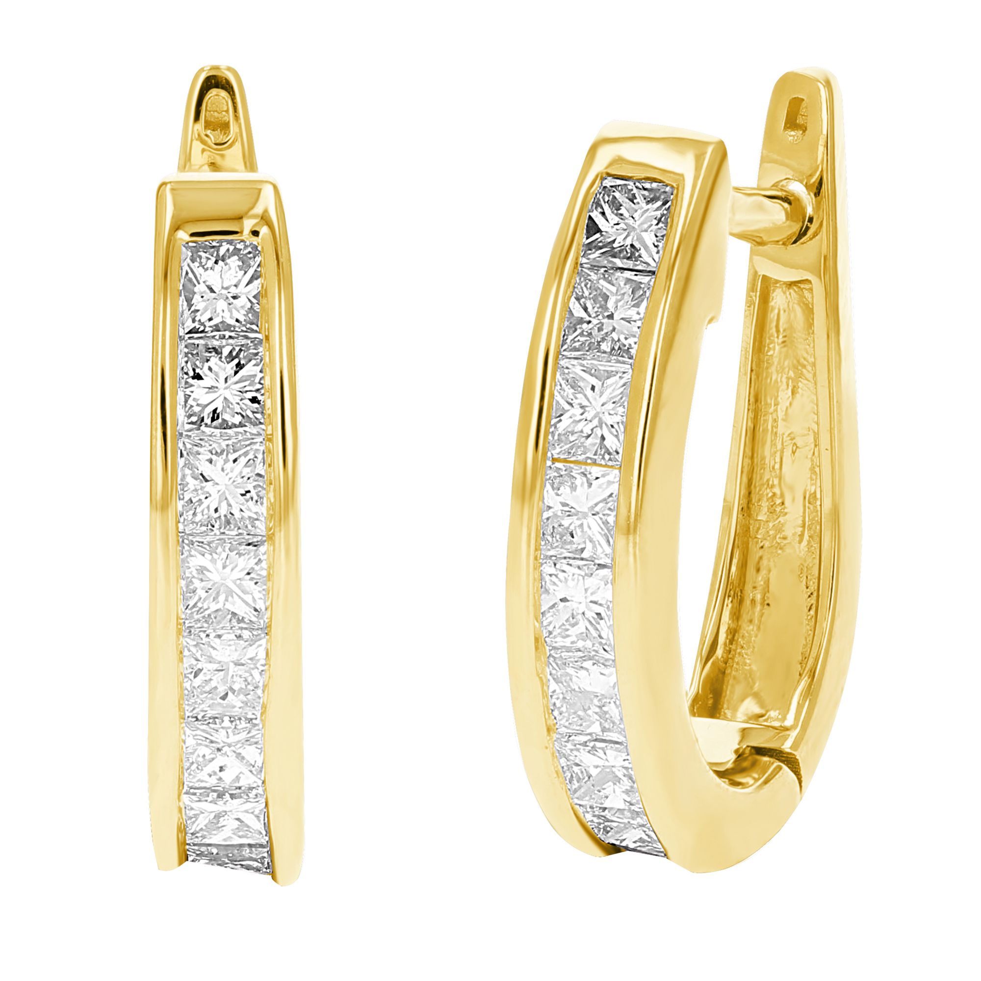 Amairah 1 ct. t. w. Princess Cut Diamond Hoop Earrings 14k Yellow Gold ...