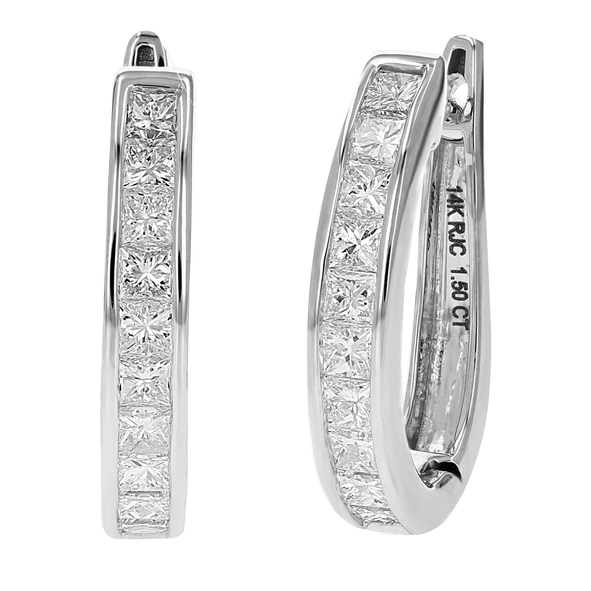 Amairah 1.50 ct. t. w. Princess Cut Diamond Hoop Earrings 14k White Gold  Channel Set .75