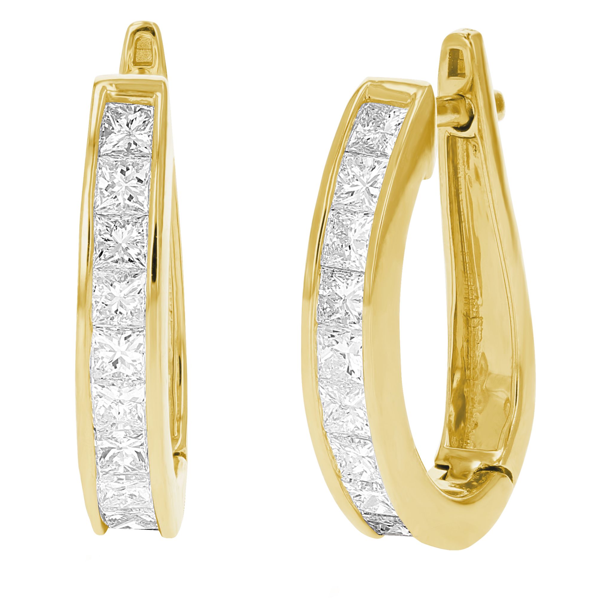 Amairah 1.50 ct. t. w. Princess Cut Diamond Hoop Earrings 14k Yellow Gold  Channel Set .75