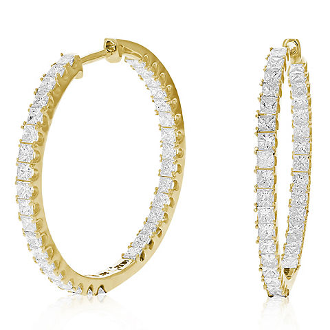 Amairah 3 ct. t. w. Princess Cut Diamond Inside Out Hoop Earrings 14k Yellow Gold Prong Set 1"