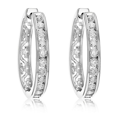 Amairah .50 ct. t. w. Diamond Hoop Earrings .925 Sterling Silver with Rhodium Channel Set Dangle .66"