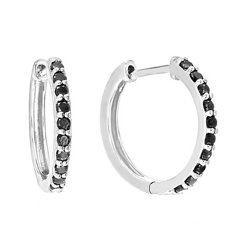 Amairah .50 ct. t. w. Black Diamond Hoop Earrings .925 Sterling Silver with Rhodium Prong Set .75"