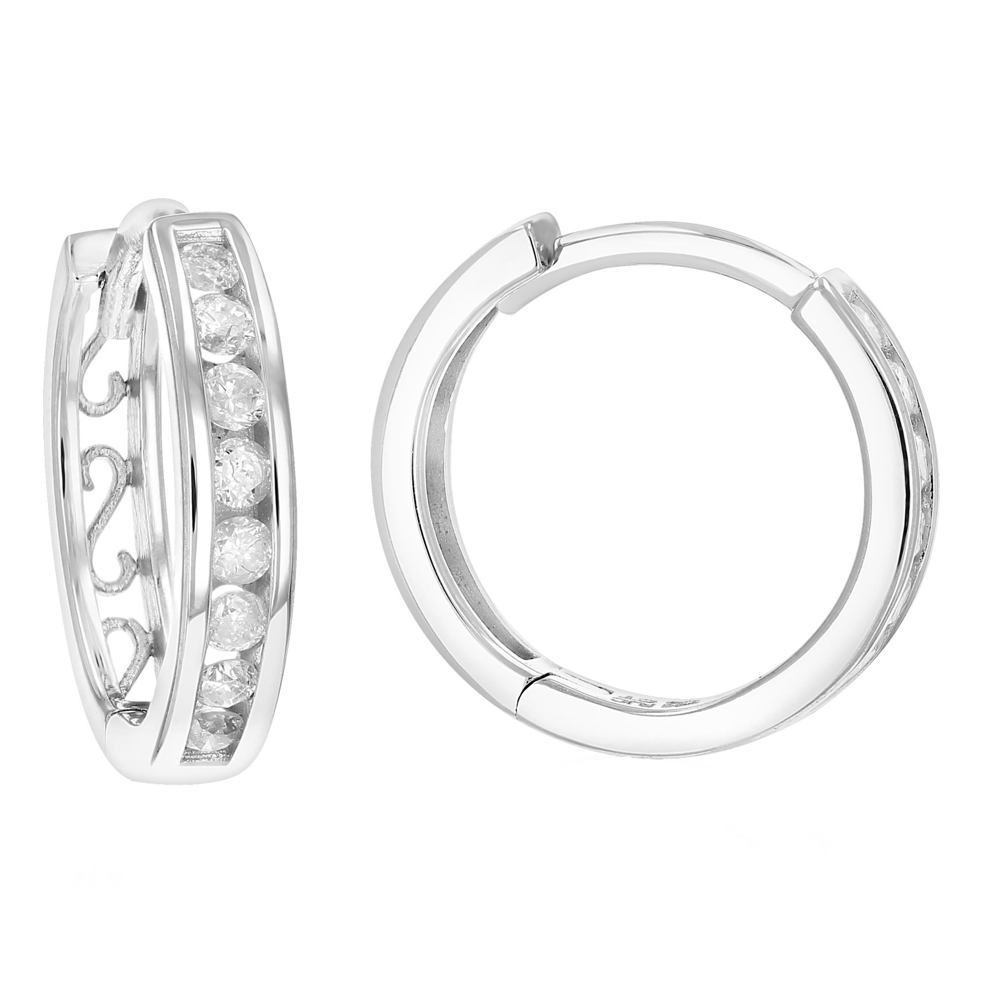 Amairah .33 ct. t. w. Diamond Hoop Earrings .925 Sterling Silver with  Rhodium Channel Set Dangle .50