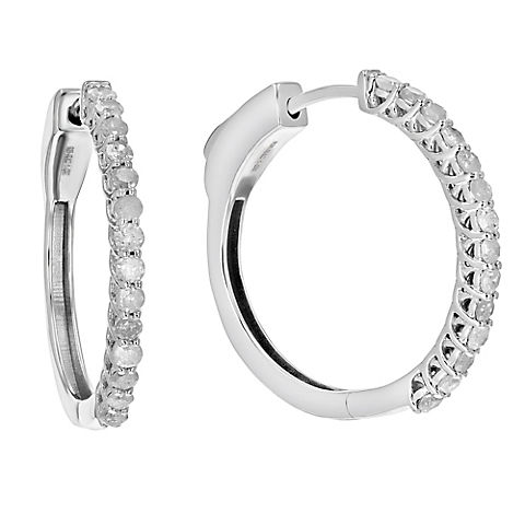 Amairah .50 ct. t. w. Diamond Hoop Earrings .925 Sterling Silver with Rhodium Prong Set Dangle .75"