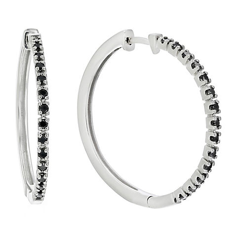 Amairah .50 ct. t. w. Black Diamond Hoop Earrings .925 Sterling Silver with Rhodium Prong Set 1.10"
