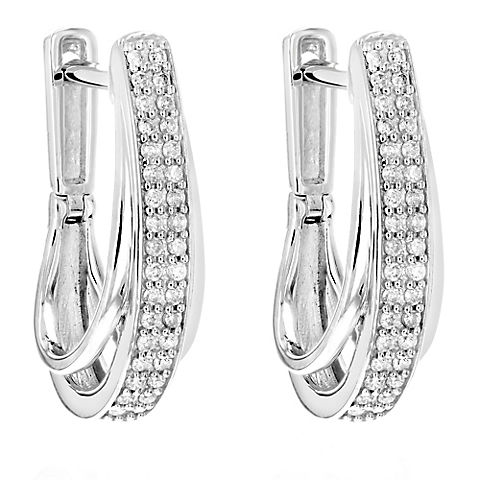 Amairah .25 ct. t. w. Diamond Hoop Earrings .925 Sterling Silver with Rhodium Prong Set Dangle .75"