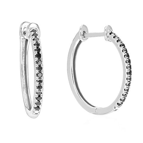 Amairah .25 ct. t. w. Black Diamond Hoop Earrings .925 Sterling Silver with Rhodium Prong Set .75"