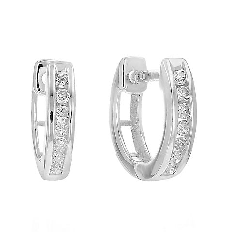 Amairah .25 ct. t. w. Diamond Hoop Earrings .925 Sterling Silver with Rhodium Channel Set .50"