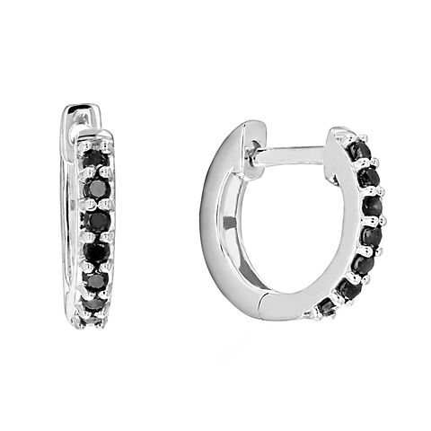 Amairah .25 ct. t. w. Black Diamond Hoop Earrings .925 Sterling Silver with Rhodium Prong Set .50"