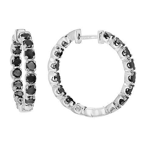 Amairah 4 ct. t. w. Black Diamond Inside Out Hoop Earrings .925 Sterling Silver with Rhodium Prong Set 1"