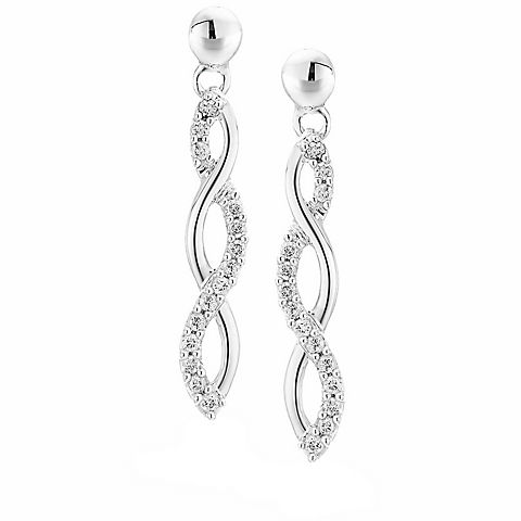 Amairah .25 ct. t. w. Diamond Infinity Dangle Earrings .925 Sterling Silver with Rhodium 1"