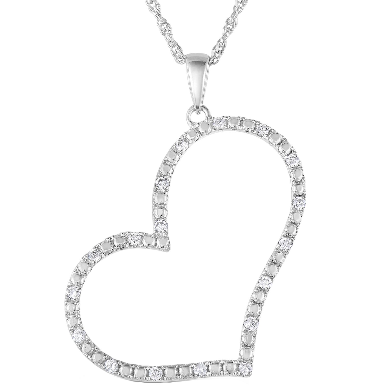 18K White Gold Diamond Heart Lock Necklace