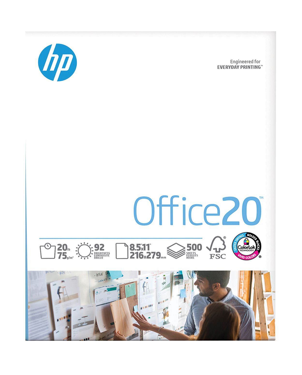 HP Office Recycled Paper, 92 Brightness, 20lb, 8-1/2 x 11, White