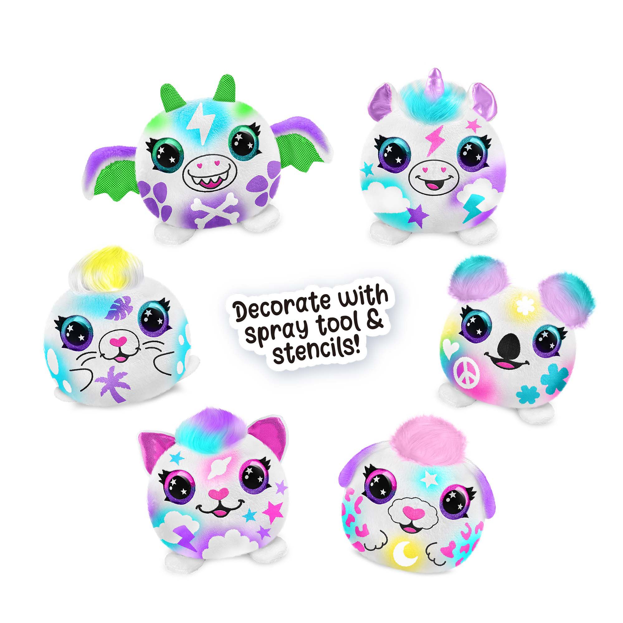  Canal Toys Personalize Airbrush Plush Mini Mystery 2 Pack!  Which 2 plushies Will You get?! Decorate, wash, Repeat! Customize Your own  plushies with Markers, Airbrush Tool and Stencils. Ages 6+ 