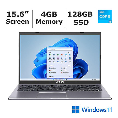 Asus VivoBook Laptop, Intel Core i3-1115G4 Processor, 4GB Memory, 128GB SSD, Intel UHD Graphics