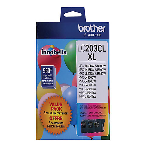 Brother Genuine LC2033PKS Color Standard-Yield Ink Cartridges, 3 pk.