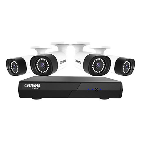 Defender Sentinel 4-Channel 4-Camera 4K Metal Security System with 1TB HDD NVR, Color Night Vision, and Human Detection