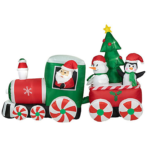 Northlight 8' Inflatable Train With Santa and Friends Outdoor Christmas Decoration