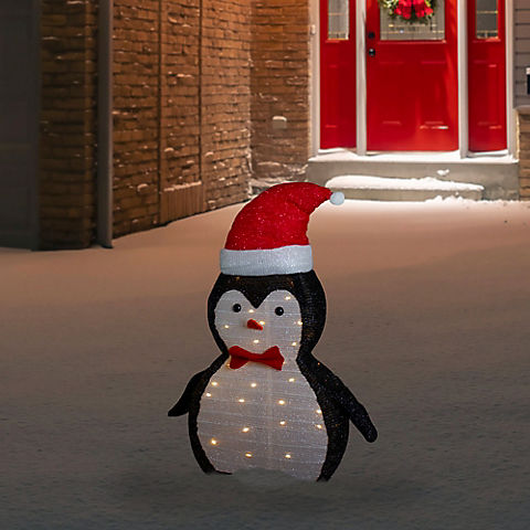 Northlight 28" LED Lighted Tinsel Penguin in Santa Hat Outdoor Christmas Decoration