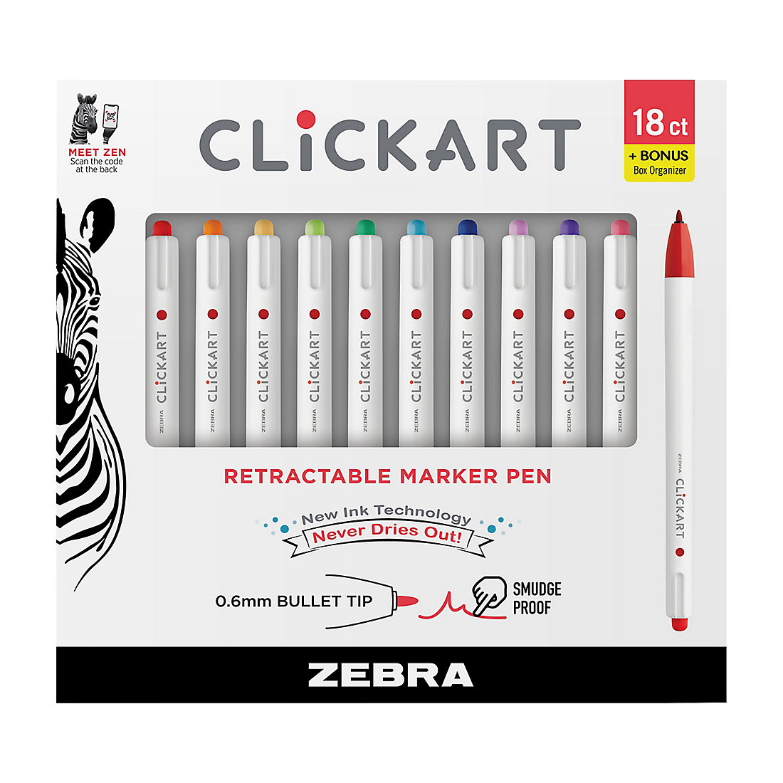 Zebra Pen ClickArt Retractable Marker Pen, Fine Point, 0.6mm, Assorted  Light & Dark Ink Colors, 24-Pack, 69824