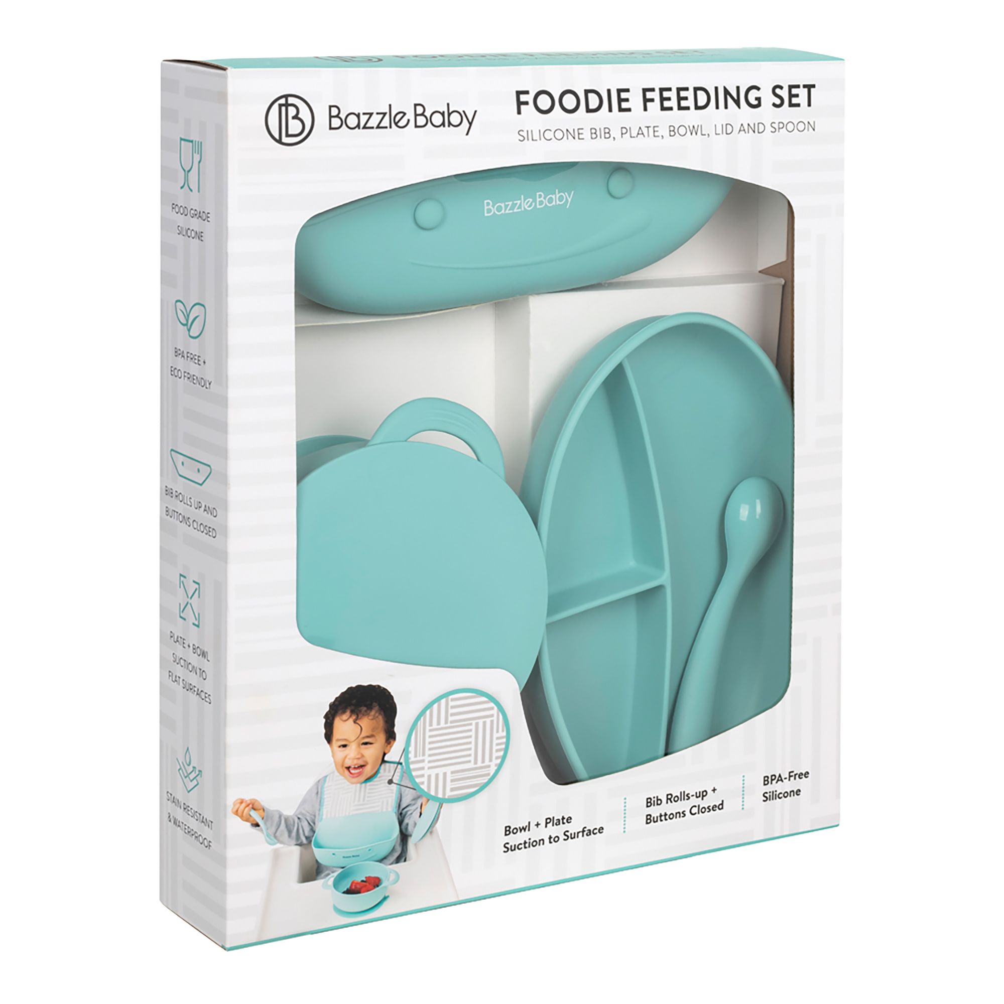 Baby Feeding Set,Silicone Bib Plates Bowls Spoons