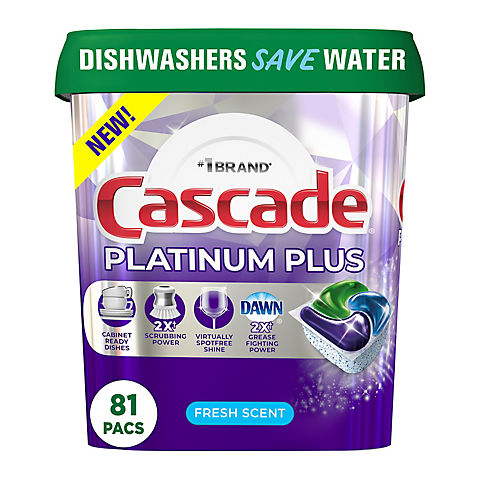 Cascade Platinum Plus Dishwasher Detergent Action Pacs, Fresh scent, 81 ct.