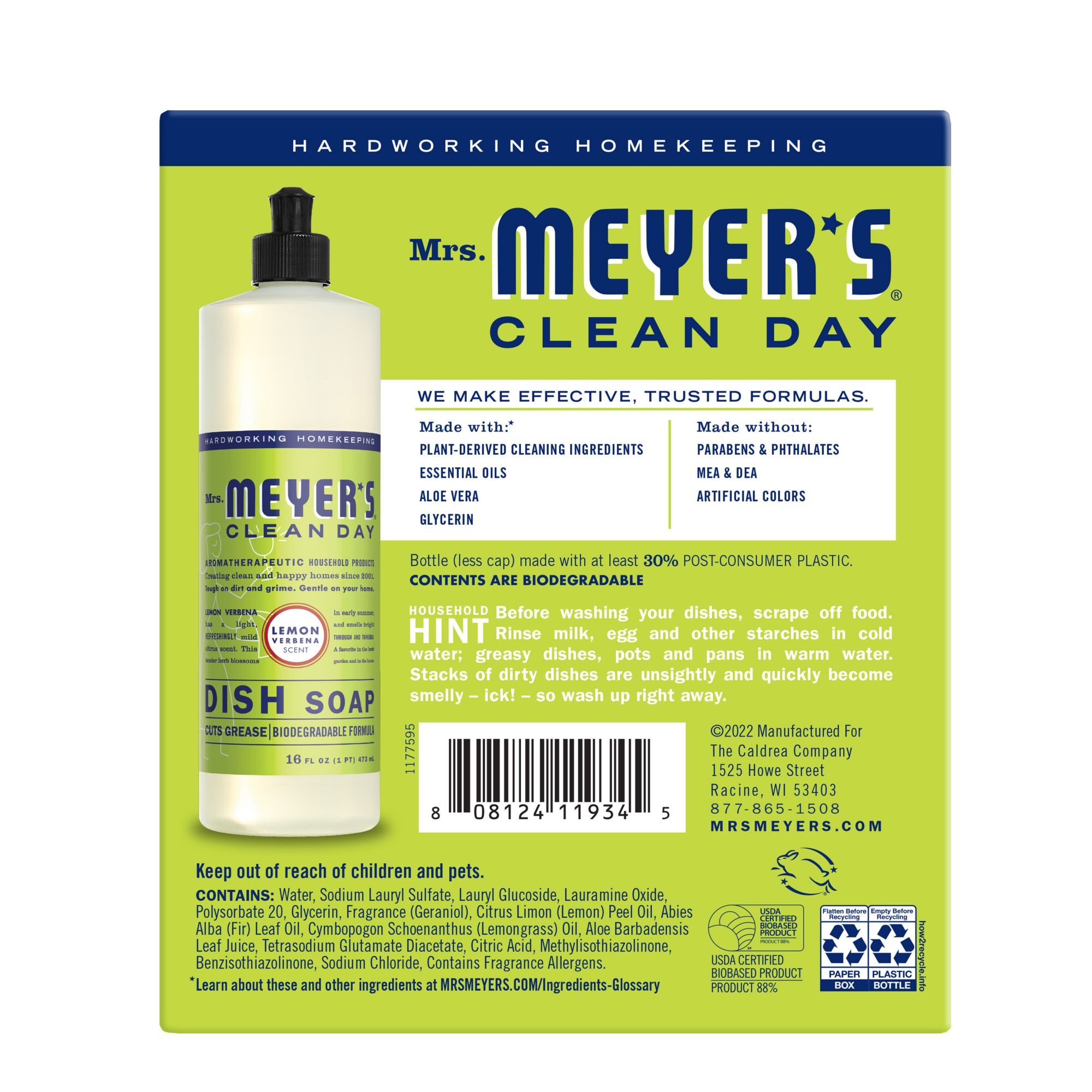 Mrs. Meyer's Clean Day Multi-Surface Everyday Cleaner, Lemon Verbena, 16 fl oz