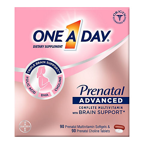 One A Day Prenatal Advanced Multivitamin with Choline, DHA, Folic Acid, and Iron, 90+90 ct.