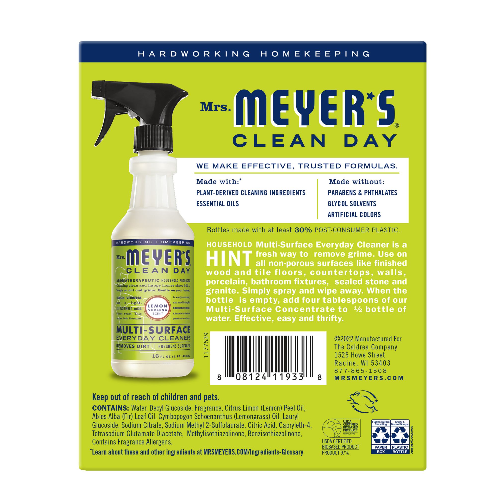 Mrs. Meyer's Clean Day Multi-Surface Everyday Cleaner - Lemon Verbena  Scent, 3 pk./16 oz.