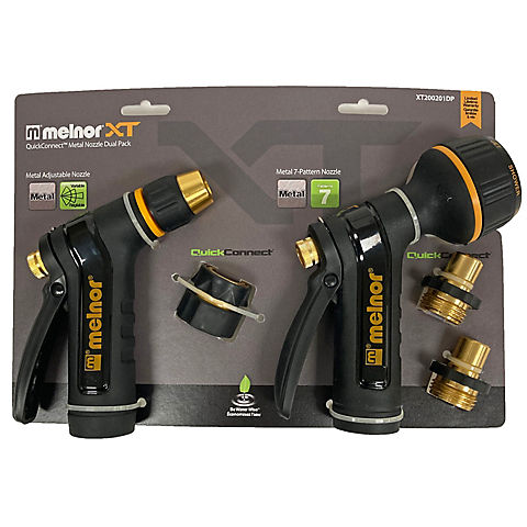 Melnor XT 7-Pattern and Adjustable Tip Rear Trigger Dual Pack Combo Nozzle with 3-Pc. Quick Connect Set