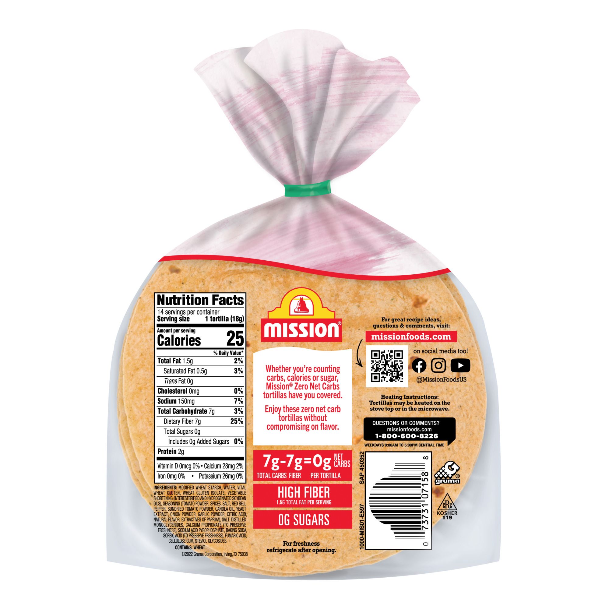 Mission Zero Net Carbs Tortillas Sundried Tomato Basil 14 ct