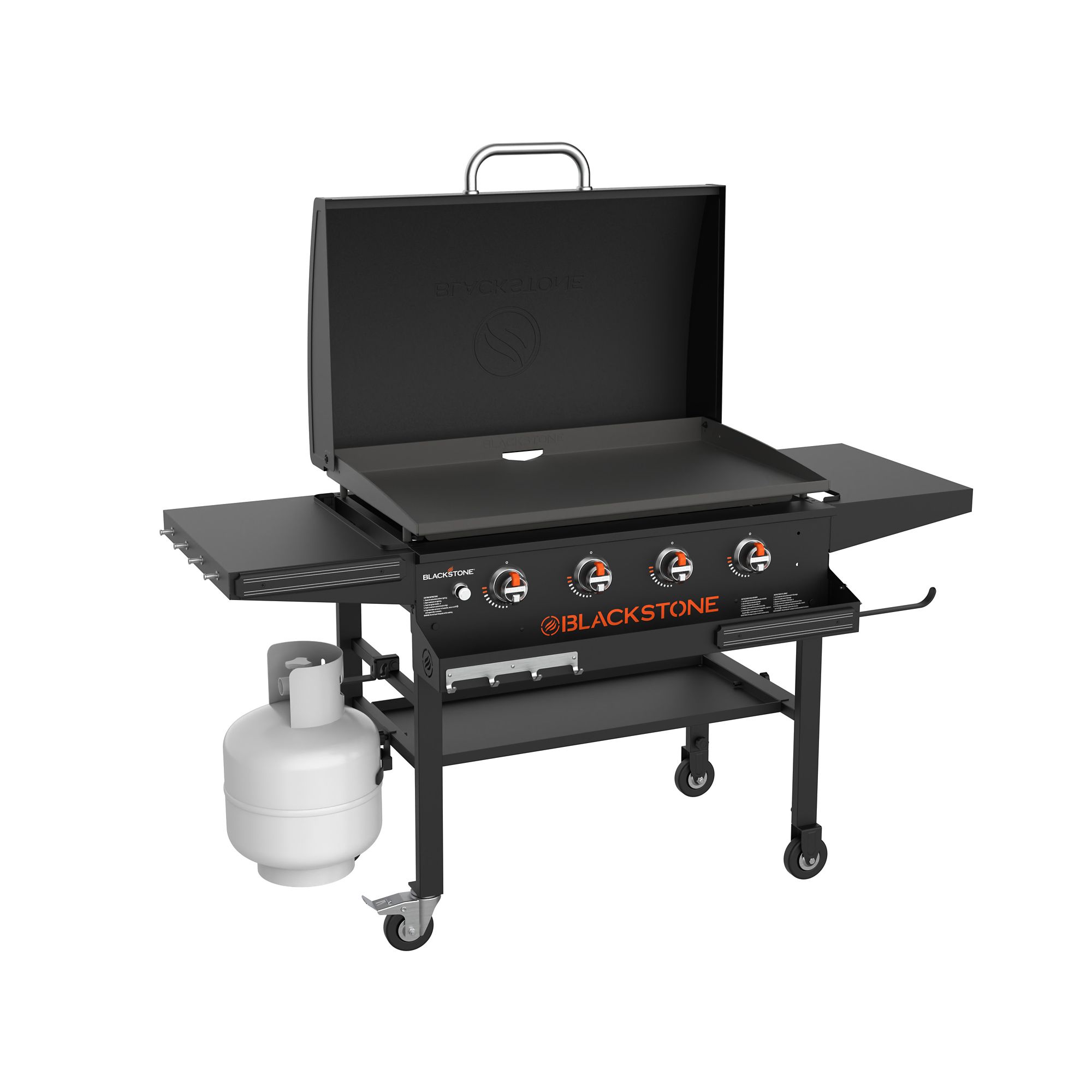 Griller's Choice Outdoor Griddle Grill Propane Flat Top - Hood Included, 4  Shelves and Large Flat Top
