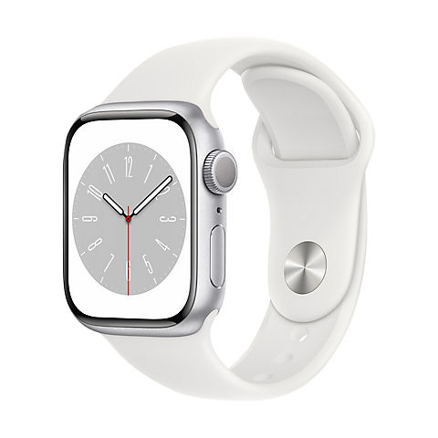 Apple Watch Series 8 GPS with Silver Aluminum Case, 41mm - White Sport Band