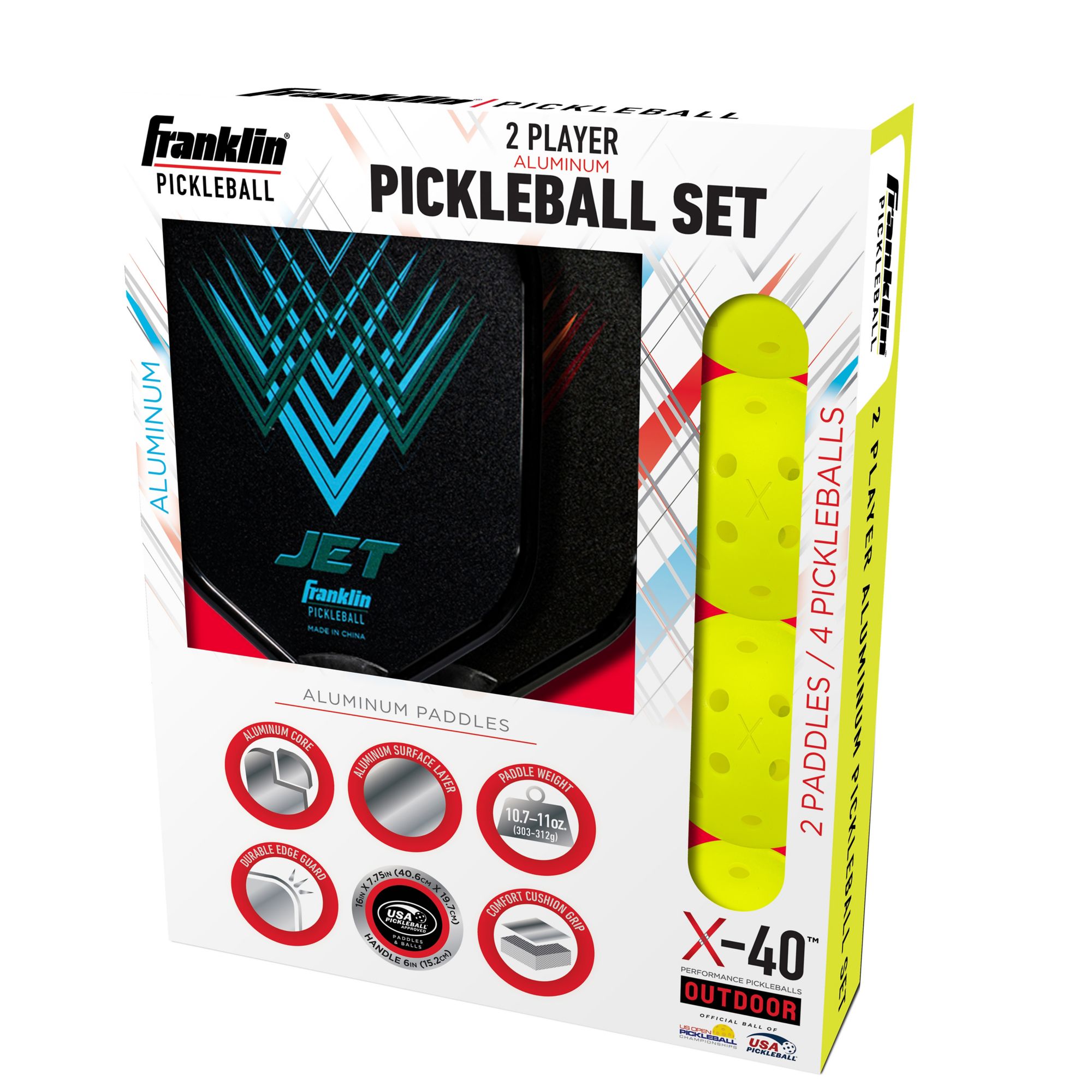  Franklin Sports Pickleball Paddle and Pickleball Starter Set -  Includes 2 Aluminum Pickleball Paddles and 2 Franklin X-40 Pickleballs -  USAPA Approved : Sports & Outdoors