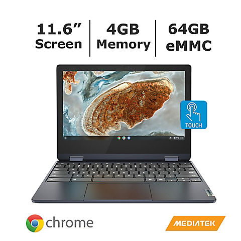 Lenovo Flex 3 11.6" HD Touchscreen Chromebook, Mediatek MT8183, 4GB RAM, 64GB eMMC