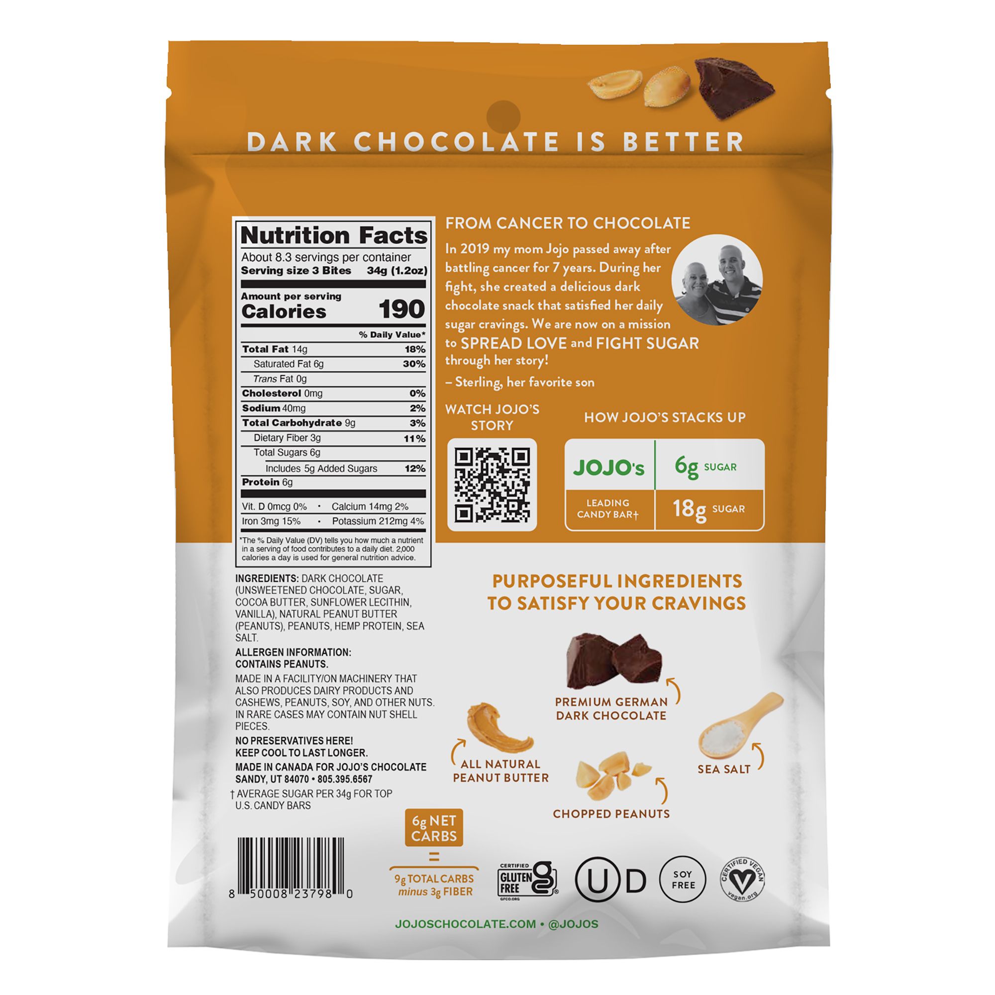 Dark Chocolate PEANUT BUTTER FILLED BITES + Plant-Based Protein – JOJO's  Chocolate