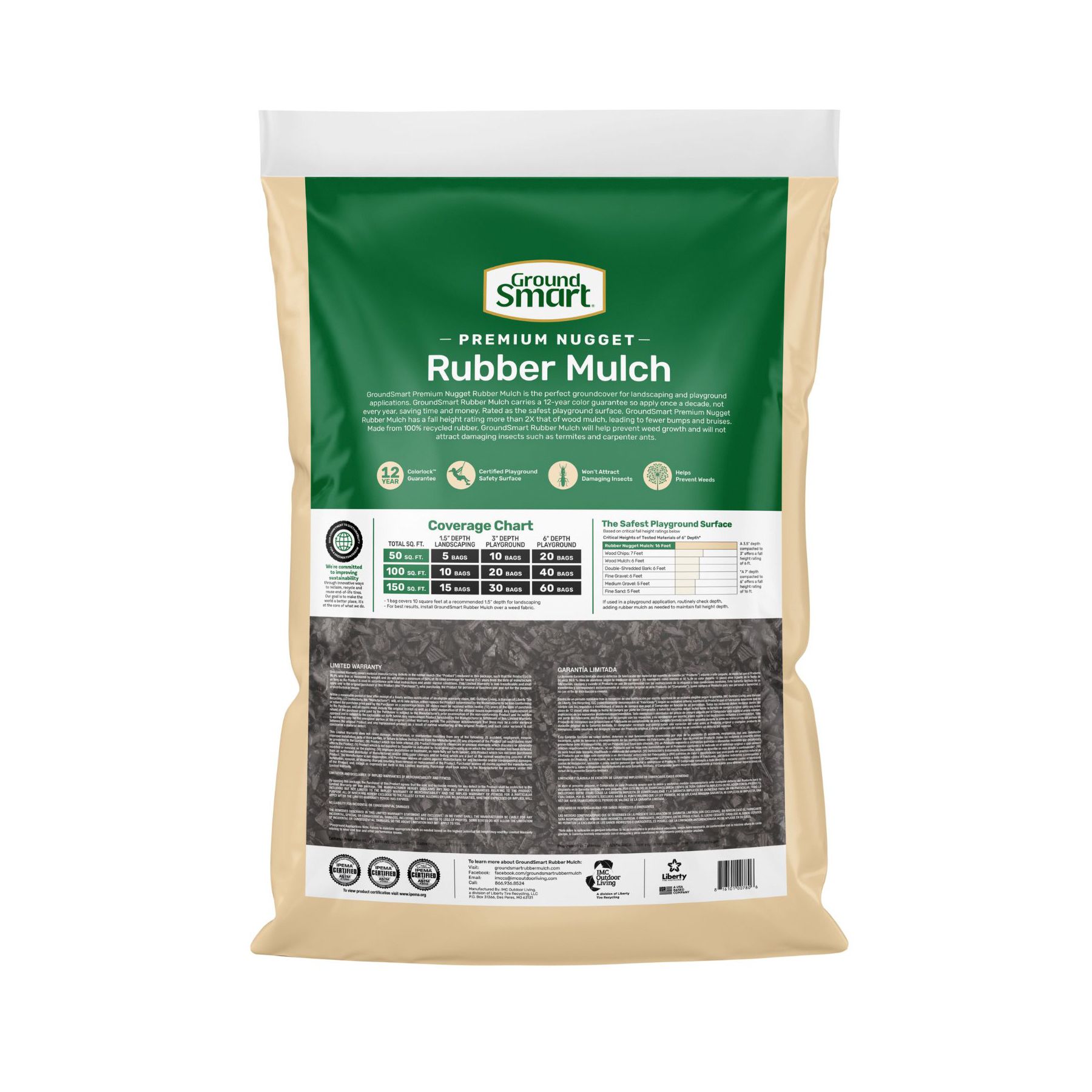 GroundSmart Rubber Mulch, 1.25 cu. ft. - Black