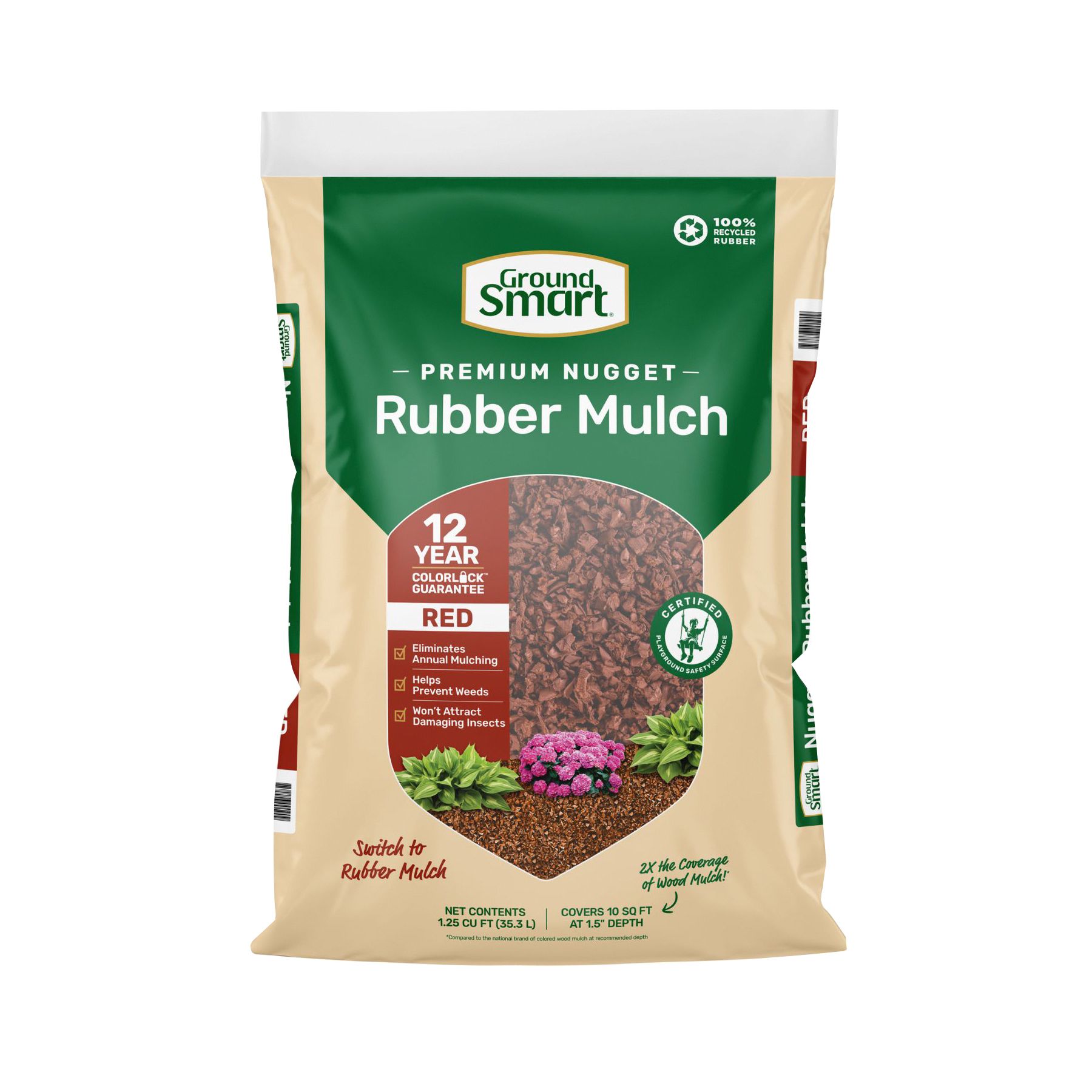 GroundSmart Rubber Mulch, 1.25 cu. ft. - Red