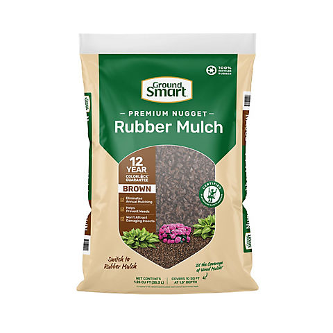 GroundSmart Rubber Mulch, 1.25 cu. ft. - Brown